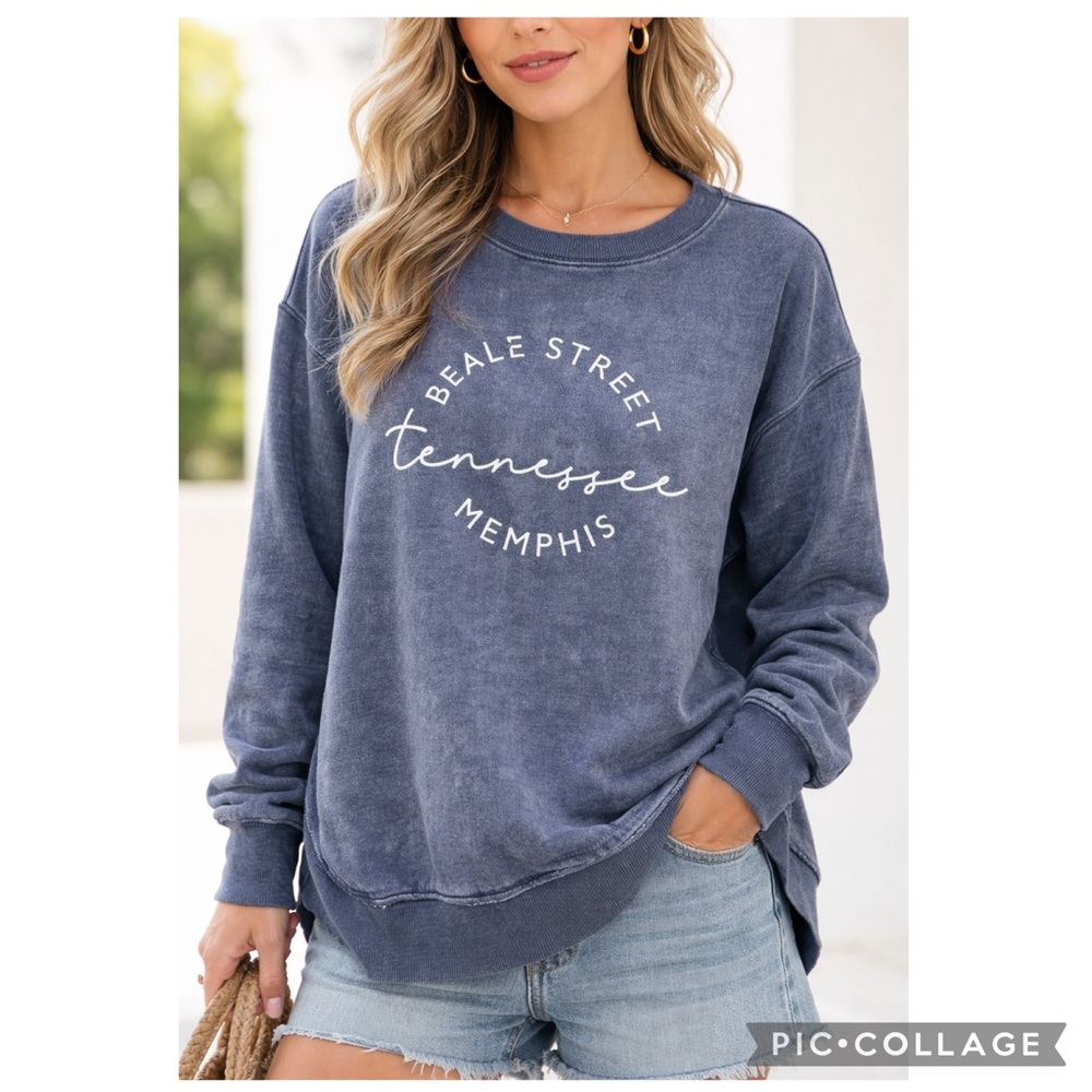 TRADE HERITAGE APPAREL BEALE STREET MEMPHIS TENNESSEE RAW EDGE HEM SWEATSHIRT
